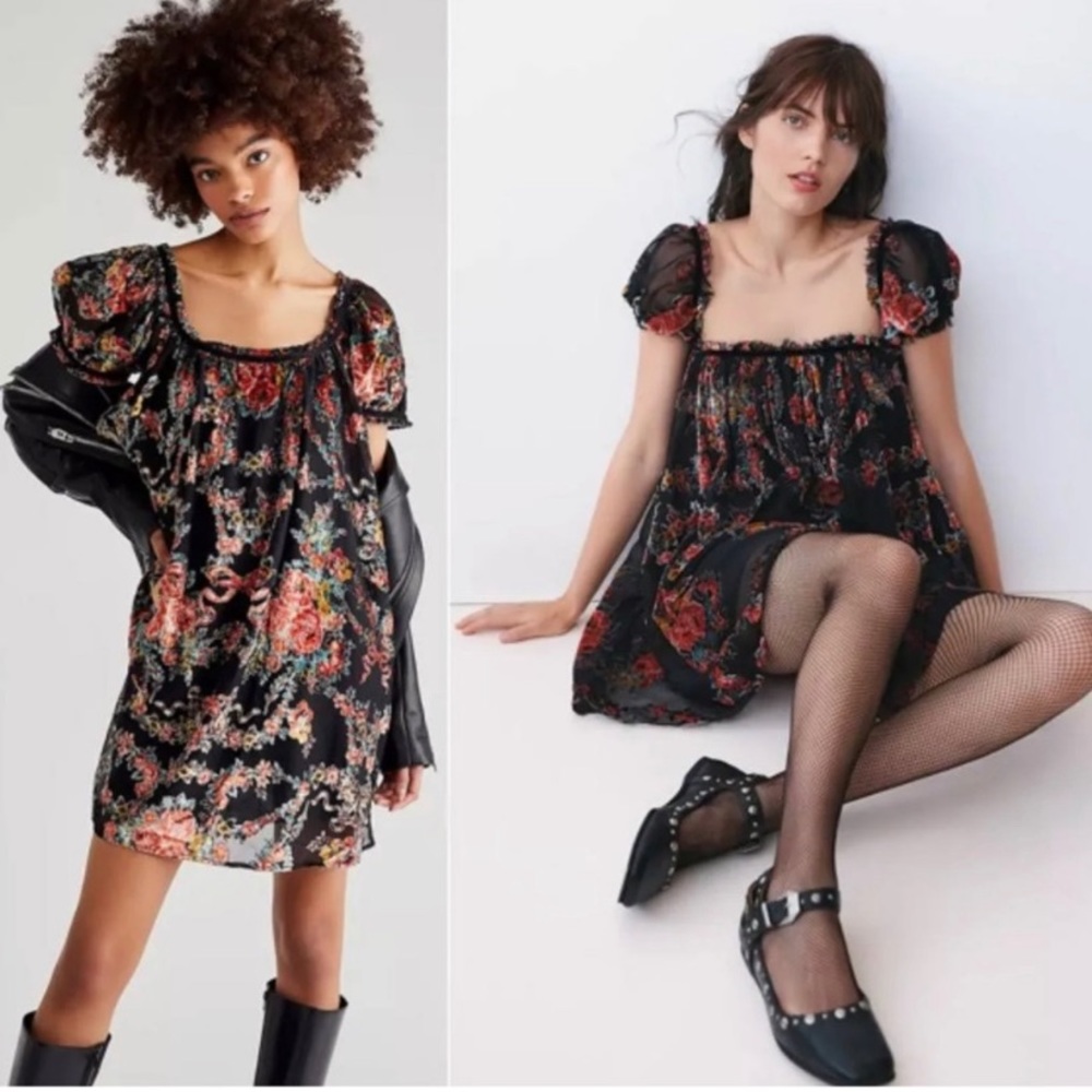 Free People Beautiful Blossoms Babydoll Velvet Burnout Mini Dress